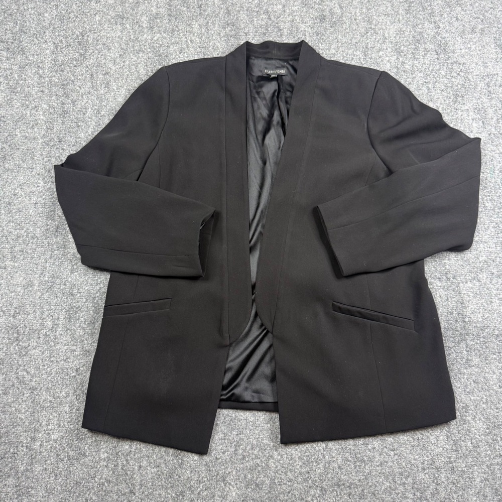 Eileen Fisher Open Front Blazer Women 16 Black Quiet Luxury Casual